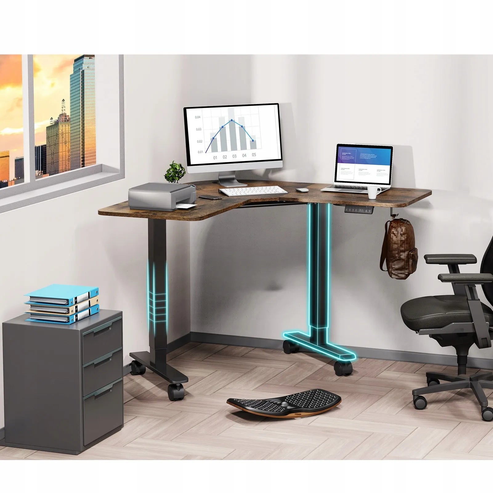 Kampinis stalas Triadyn WorkBase 1206L su elektriniu reguliavimu 120x120cm