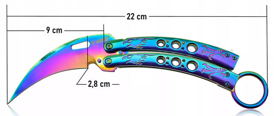Kandar balisong peilis Karambit Butterfly Rainbow