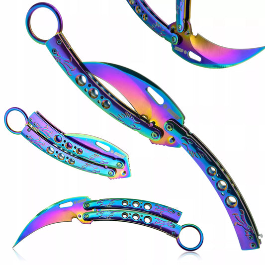 Kandar balisong peilis Karambit Butterfly Rainbow