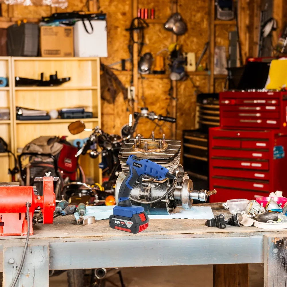 Karšto lydalo klijų pistoletas suderinamas su Bosch 18V akumuliatoriumi + klijų lazdelės