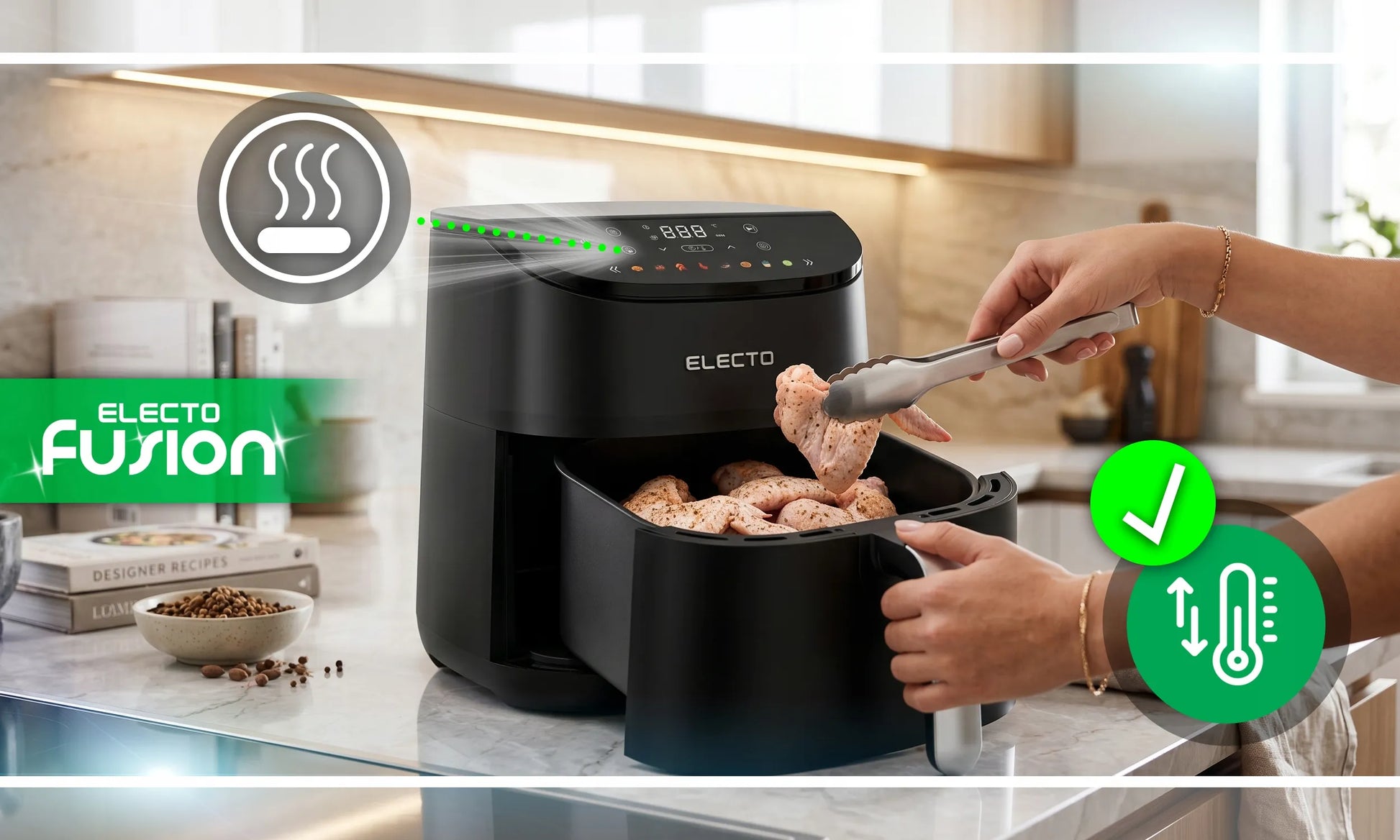 Karšto oro gruzdintuvė Electo CRUNCHIE 5 l 1500 W 8 programos juoda