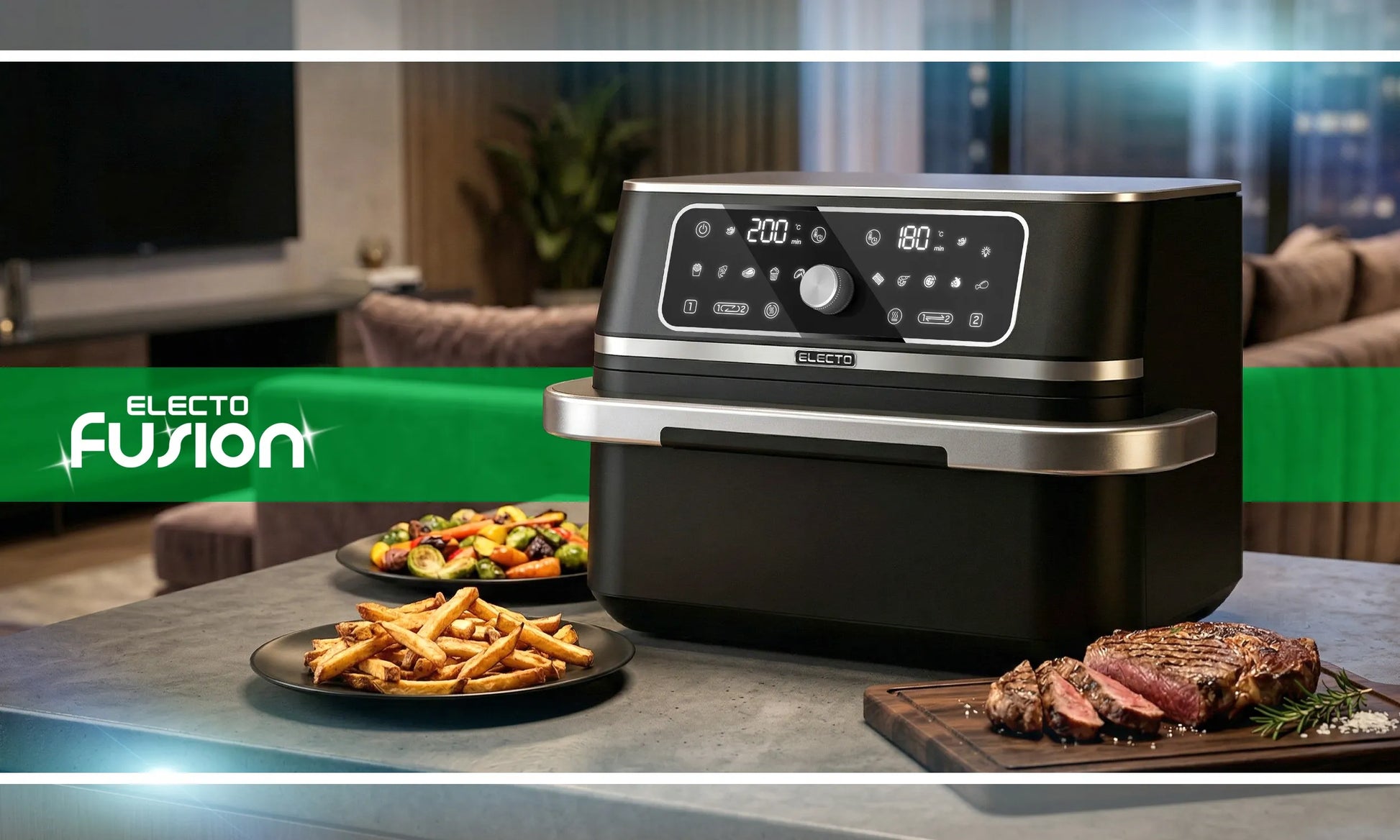 Karšto oro gruzdintuvė Electo DualChef, 3100 W, 10 l, 12 programų