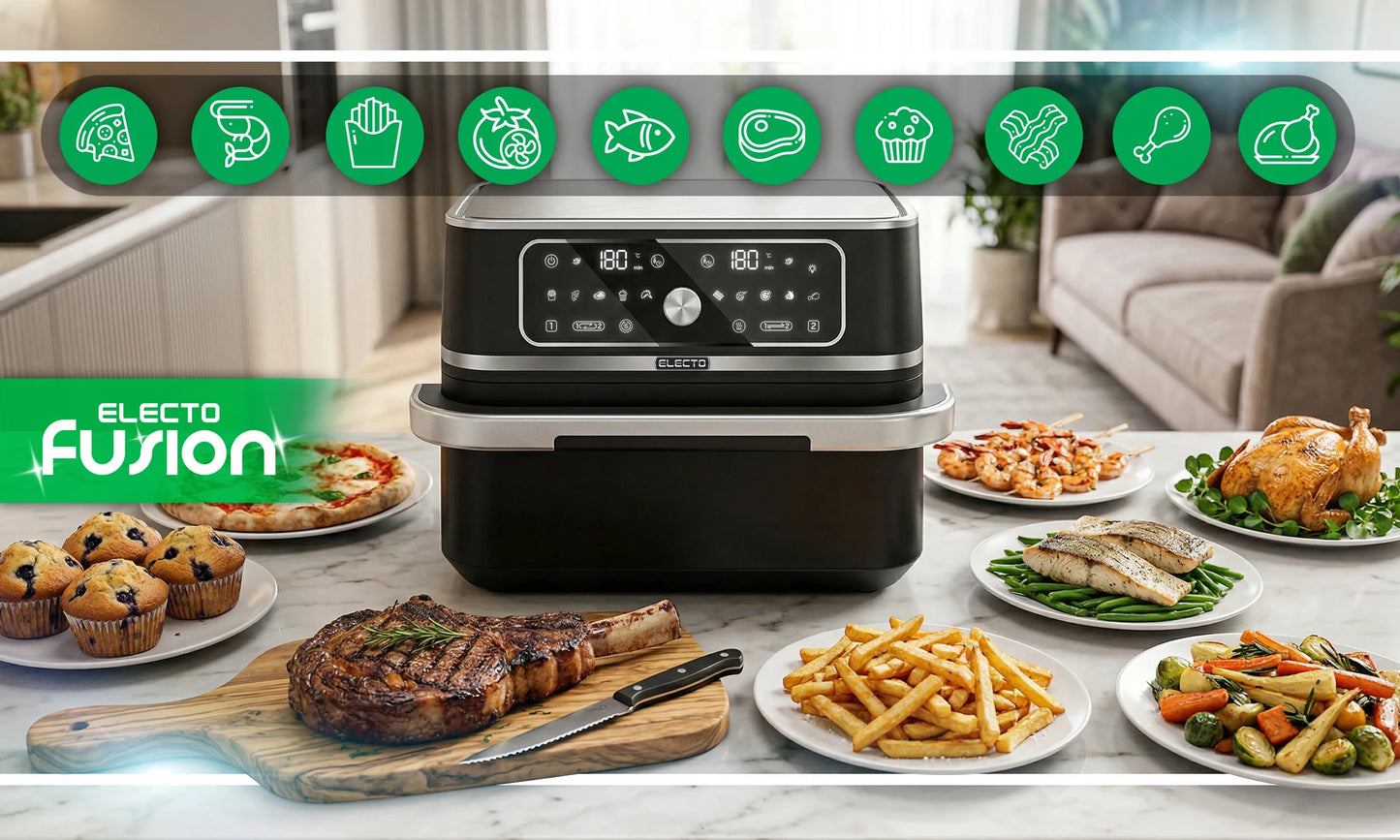 Karšto oro gruzdintuvė Electo DualChef, 3100 W, 10 l, 12 programų