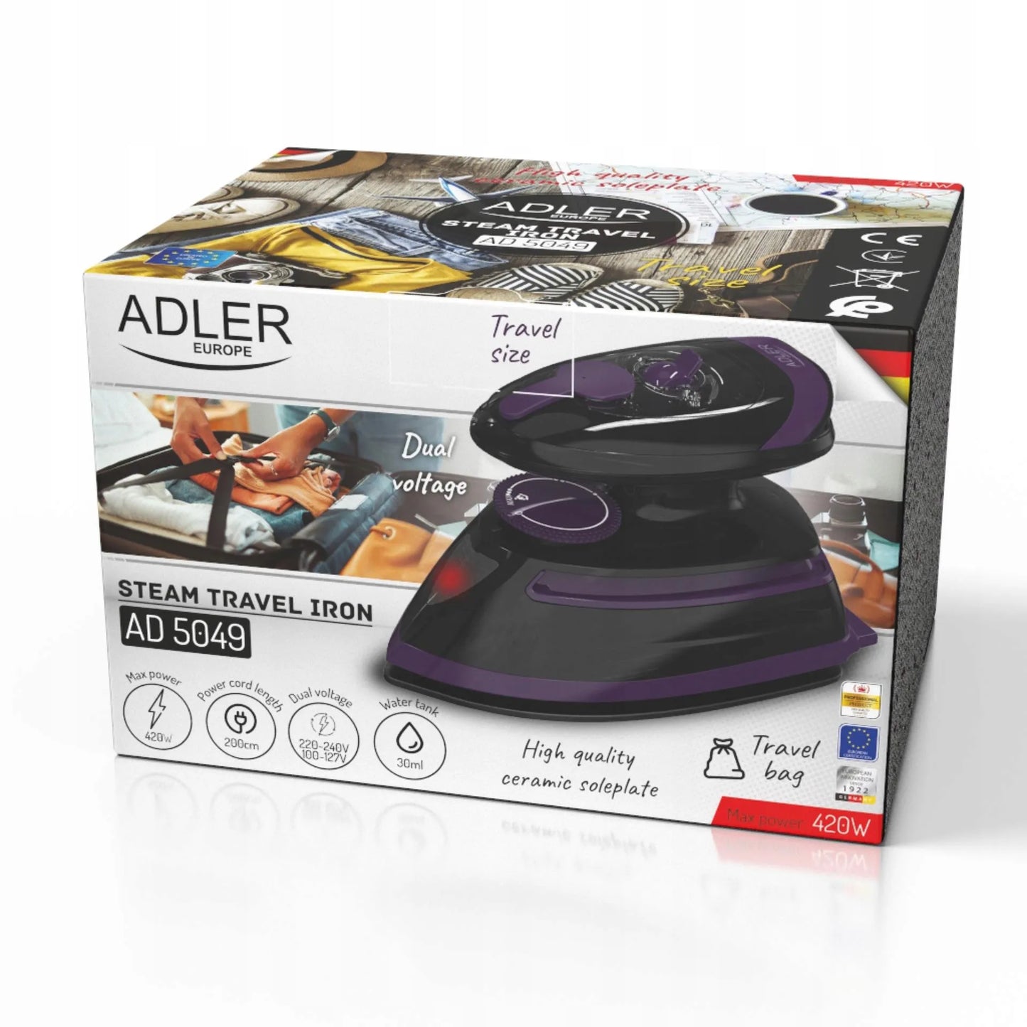 Keliautojo garinis lygintuvas 420W keramikinis Adler AD 5049
