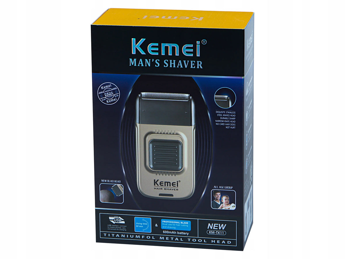 „Kemei KM-TX11“ elektrinė folinė vyriška barzdaskutė barzdai ir plaukams, su LCD