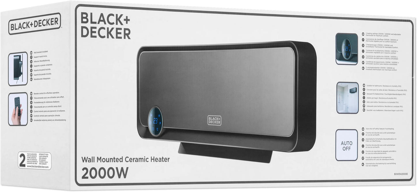 Keraminis sieninis ventiliatorinis šildytuvas Black&Decker BXWSH2000E 2000 W