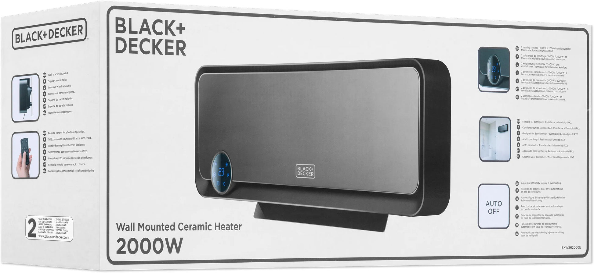 Keraminis sieninis ventiliatorinis šildytuvas Black&Decker BXWSH2000E 2000 W