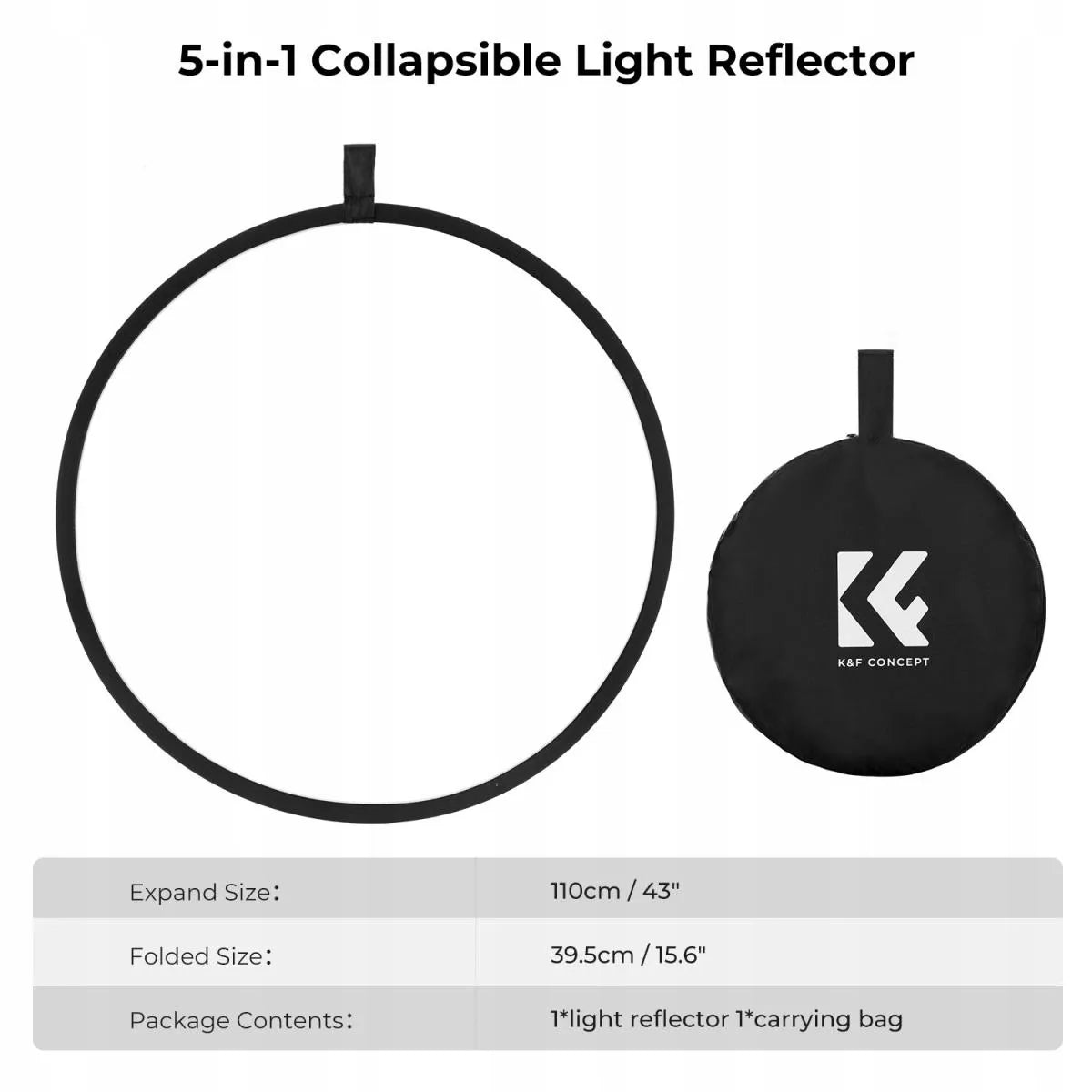 K&F Concept 5in1 apvali fotografinė blenda 110cm