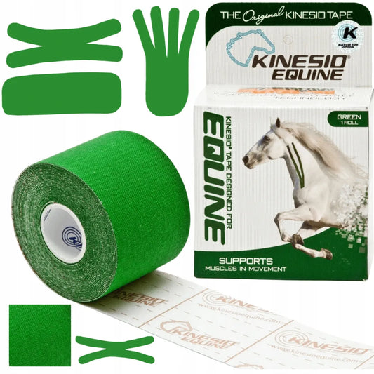 Kinesio Equine žalioji juosta arkliams, elastinga, 5 cm x 5 m, tvirti klijai