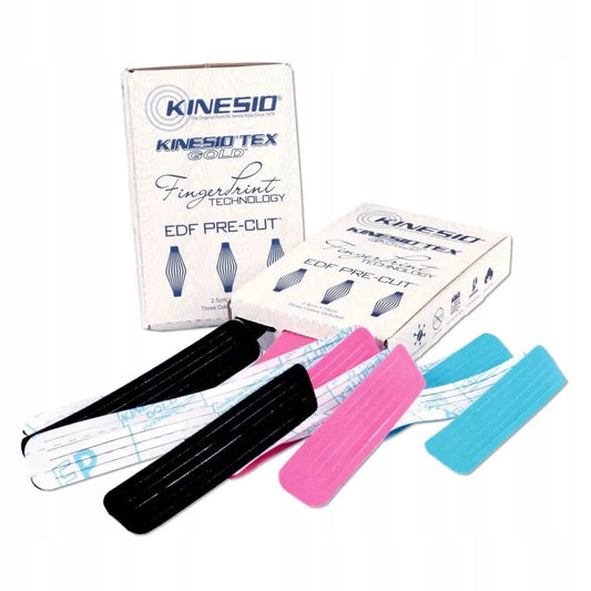 Kinesio Tex Gold Pre-Cut EDF medvilniniai teipai su paruoštais įkirpimais