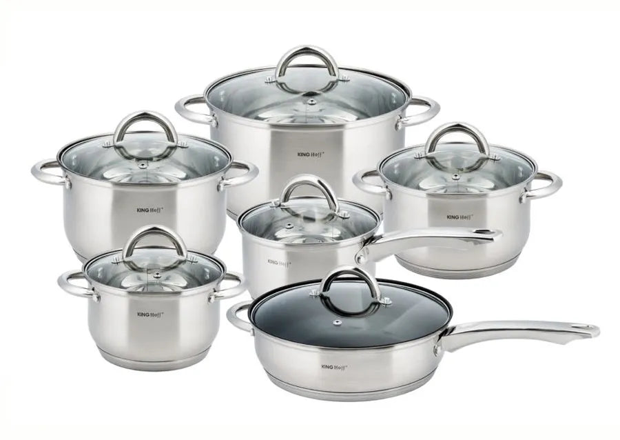 KINGHOFF KH-4450 12 dalių nerūdijančio plieno puodų rinkinys Jumbo Silver