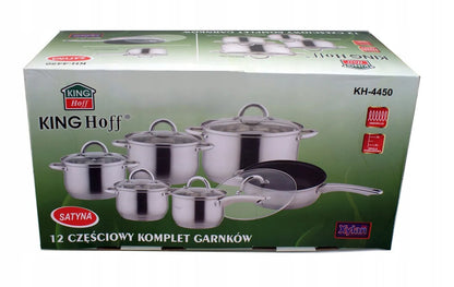 KINGHOFF KH-4450 12 dalių nerūdijančio plieno puodų rinkinys Jumbo Silver