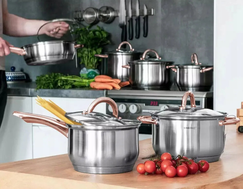 KINGHOFF Rosegold KH-1764 10 dalių nerūdijančio plieno puodų rinkinys
