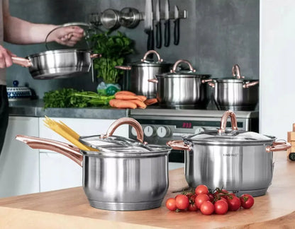 KINGHOFF Rosegold KH-1764 10 dalių nerūdijančio plieno puodų rinkinys