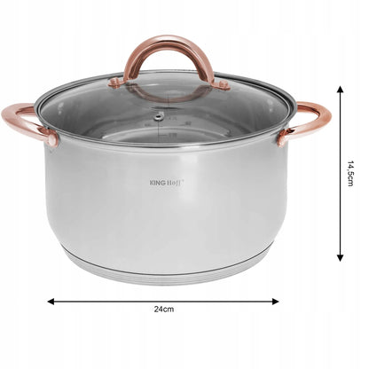 KINGHOFF Rosegold KH-1764 10 dalių nerūdijančio plieno puodų rinkinys