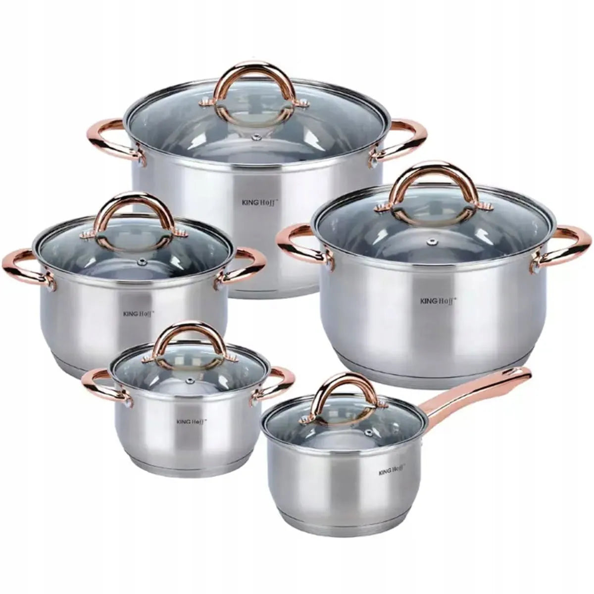KINGHOFF Rosegold KH-1764 10 dalių nerūdijančio plieno puodų rinkinys