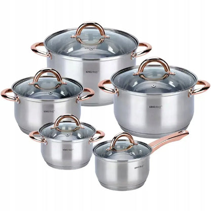 KINGHOFF Rosegold KH-1764 10 dalių nerūdijančio plieno puodų rinkinys
