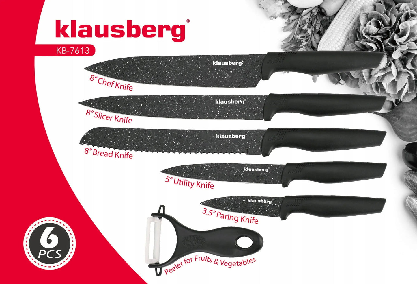 Klausberg KB-7613 marmurine danga dengtas 6 dalių virtuvinių peilių rinkinys
