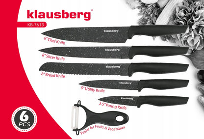 Klausberg KB-7613 marmurine danga dengtas 6 dalių virtuvinių peilių rinkinys