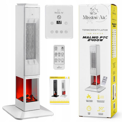 Koloninis termoventiliatorius Mission Air MALMO White 2400W su židinio efektu