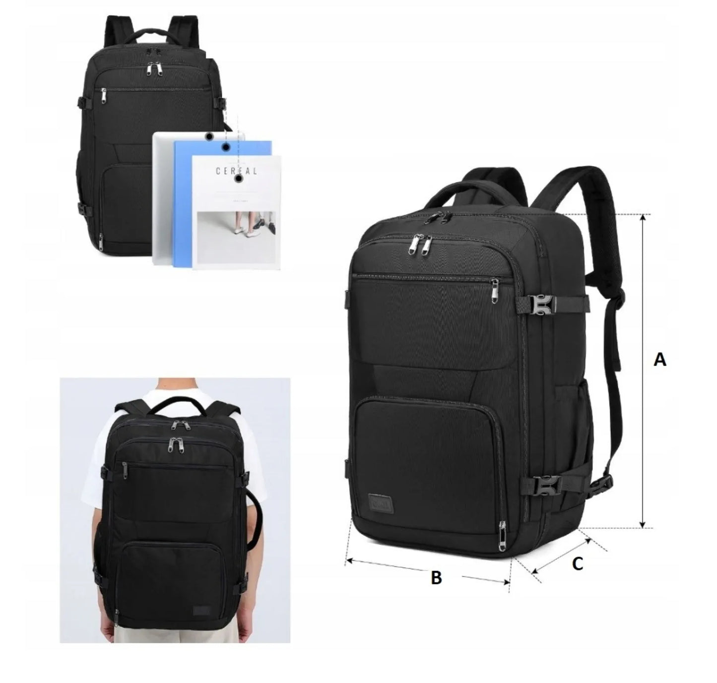 Kono 3-in-1 kelioninė kuprinė skrydžiams 55x40x20 cm, atitinkanti Ryanair rankinio bagažo reikalavimus, Flex