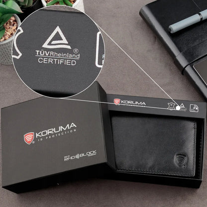 Koruma SM-901GBL maža juoda vyriška odinė piniginė su RFID apsauga
