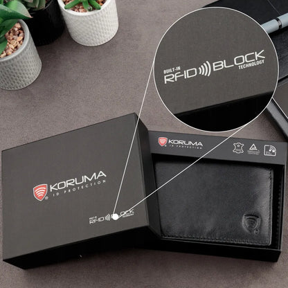 Koruma SM-901GBL maža juoda vyriška odinė piniginė su RFID apsauga