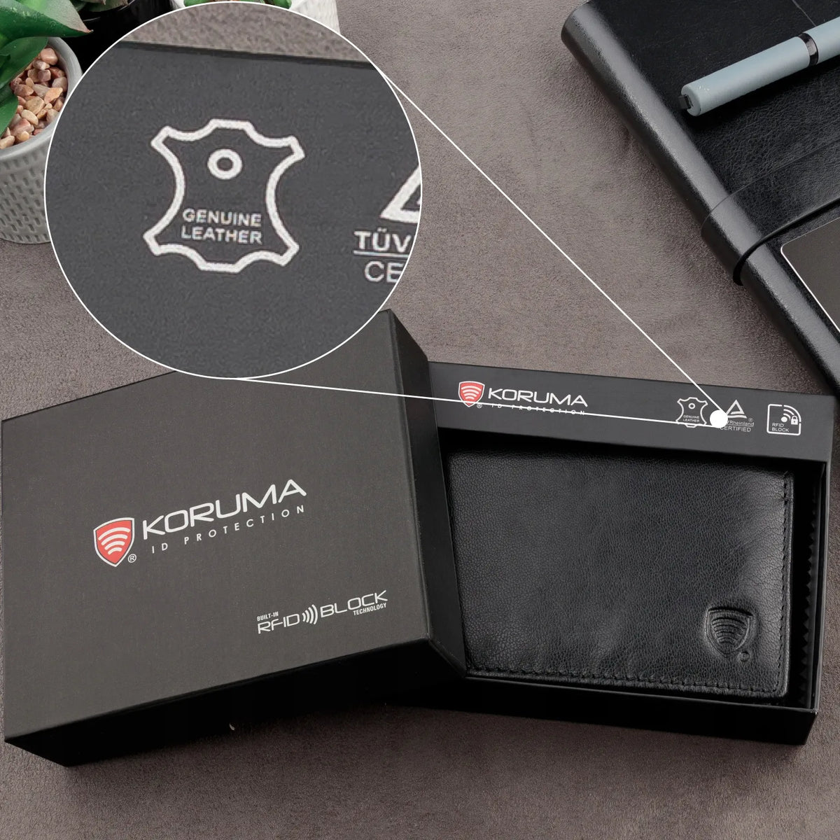 Koruma SM-901GBL maža juoda vyriška odinė piniginė su RFID apsauga