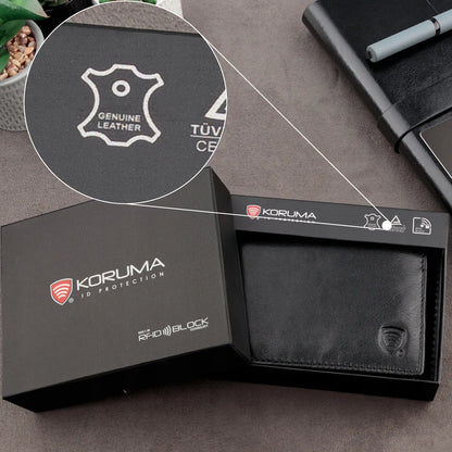 Koruma SM-901GBL maža juoda vyriška odinė piniginė su RFID apsauga