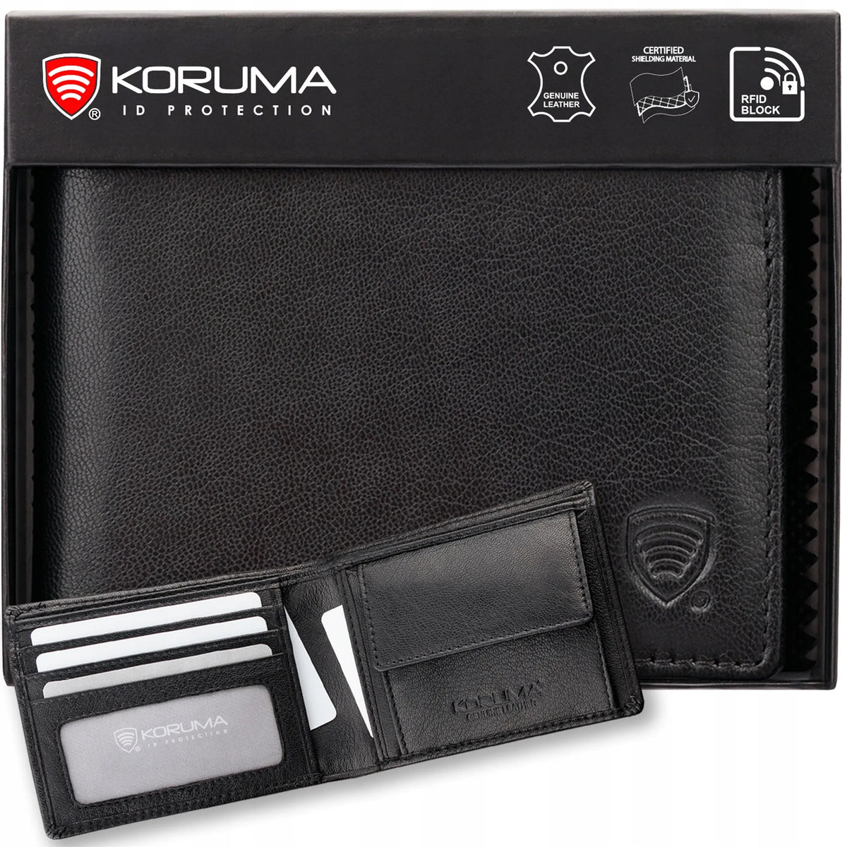 Koruma SM-901GBL maža juoda vyriška odinė piniginė su RFID apsauga