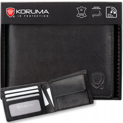 Koruma SM-901GBL maža juoda vyriška odinė piniginė su RFID apsauga
