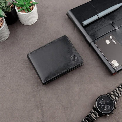 Koruma SM-901GBL maža juoda vyriška odinė piniginė su RFID apsauga