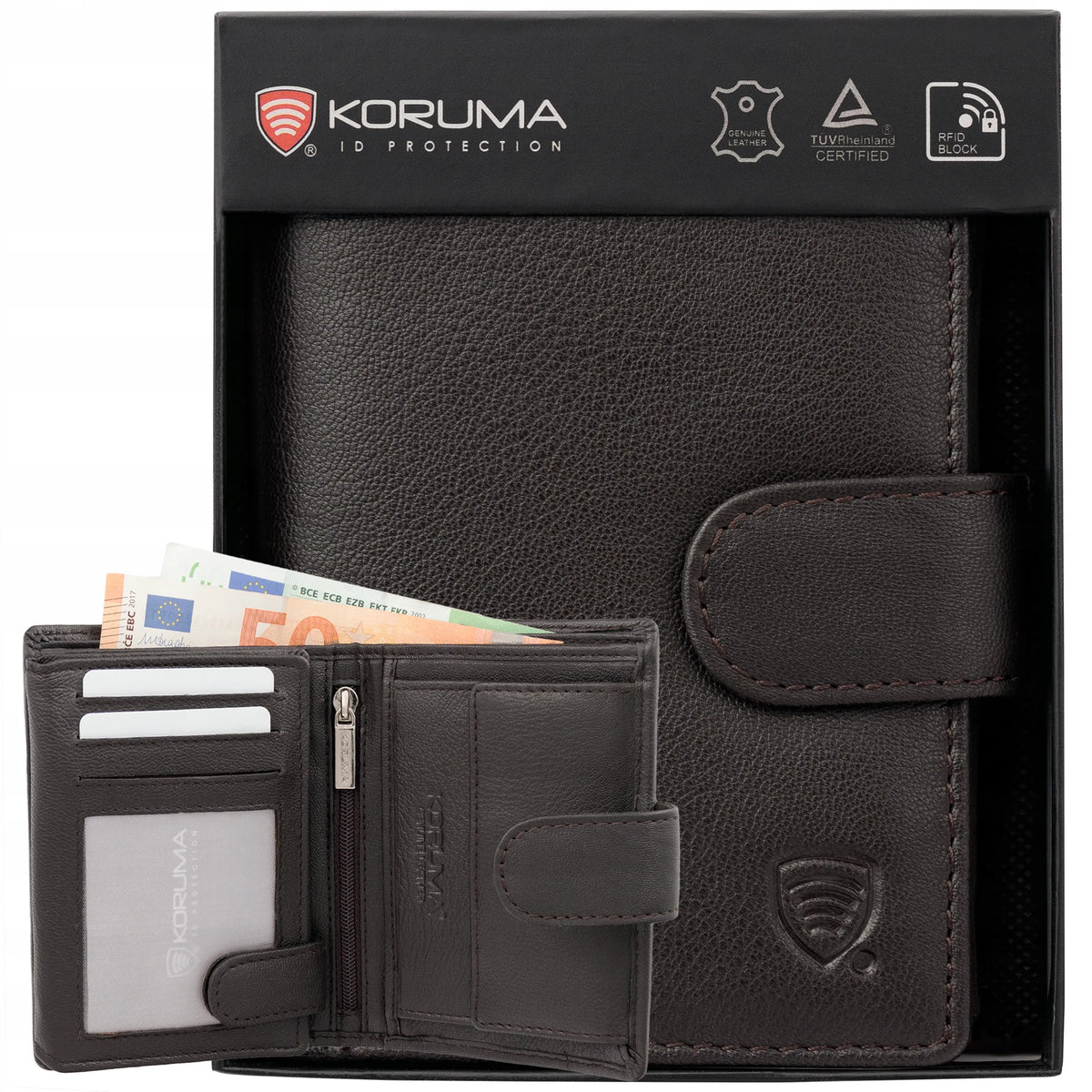 Koruma SM-904GBR vyriška odinė piniginė su RFID apsauga, ruda