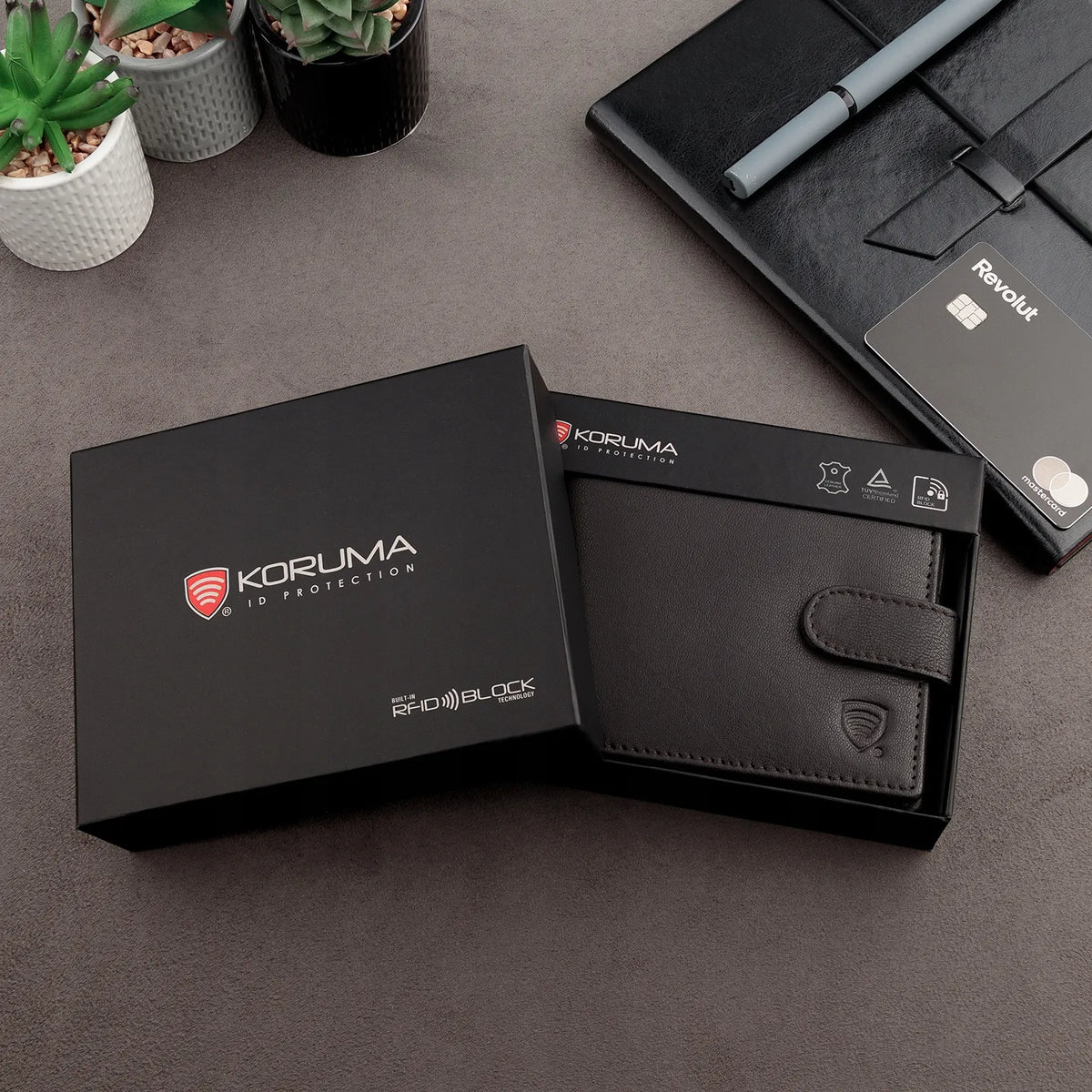 Koruma SM-907GBR vyriška ruda odinė piniginė su RFID apsauga