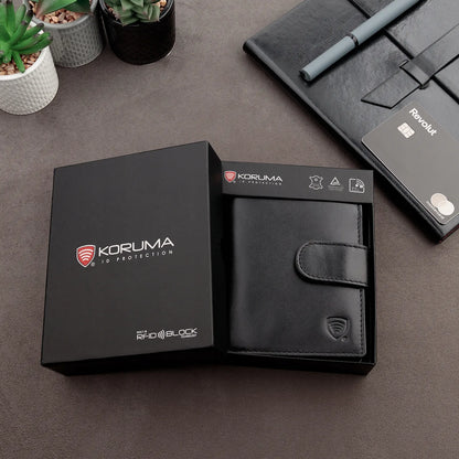 Koruma vertikali vyriška odinė piniginė su RFID apsauga, monetų kišene ir užtrauktuku