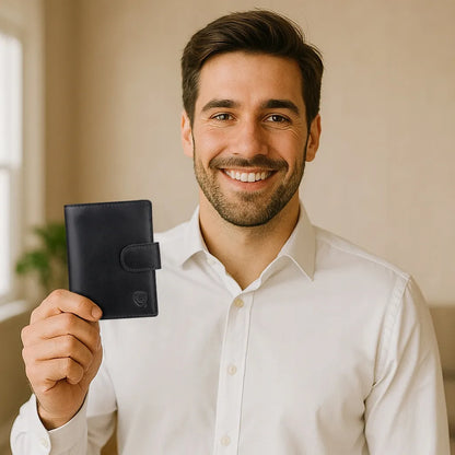 Koruma vertikali vyriška odinė piniginė su RFID apsauga, monetų kišene ir užtrauktuku