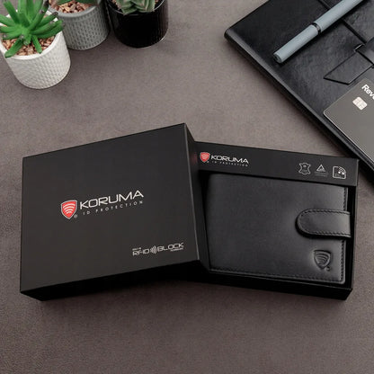 Koruma vyriška odinė piniginė SM-907PBL, juoda, su monetų skyriumi ir RFID apsauga