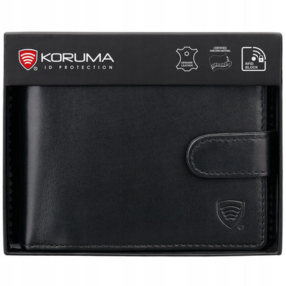 Koruma vyriška odinė piniginė su RFID apsauga, kortelių ir monetų skyreliais, juoda