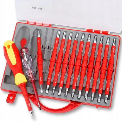 „Kraft&Dele KD5971“ izoliuotų atsuktuvų rinkinys, 25 dydžiai, elektrikui, su lagaminu