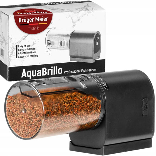 Kruger Meier AquaBrillo 90 automatinė akvariumo šėryklėlė, 90 ml, akumuliatorinė, 3 maitinimo režimai, 2 montavimo būdai