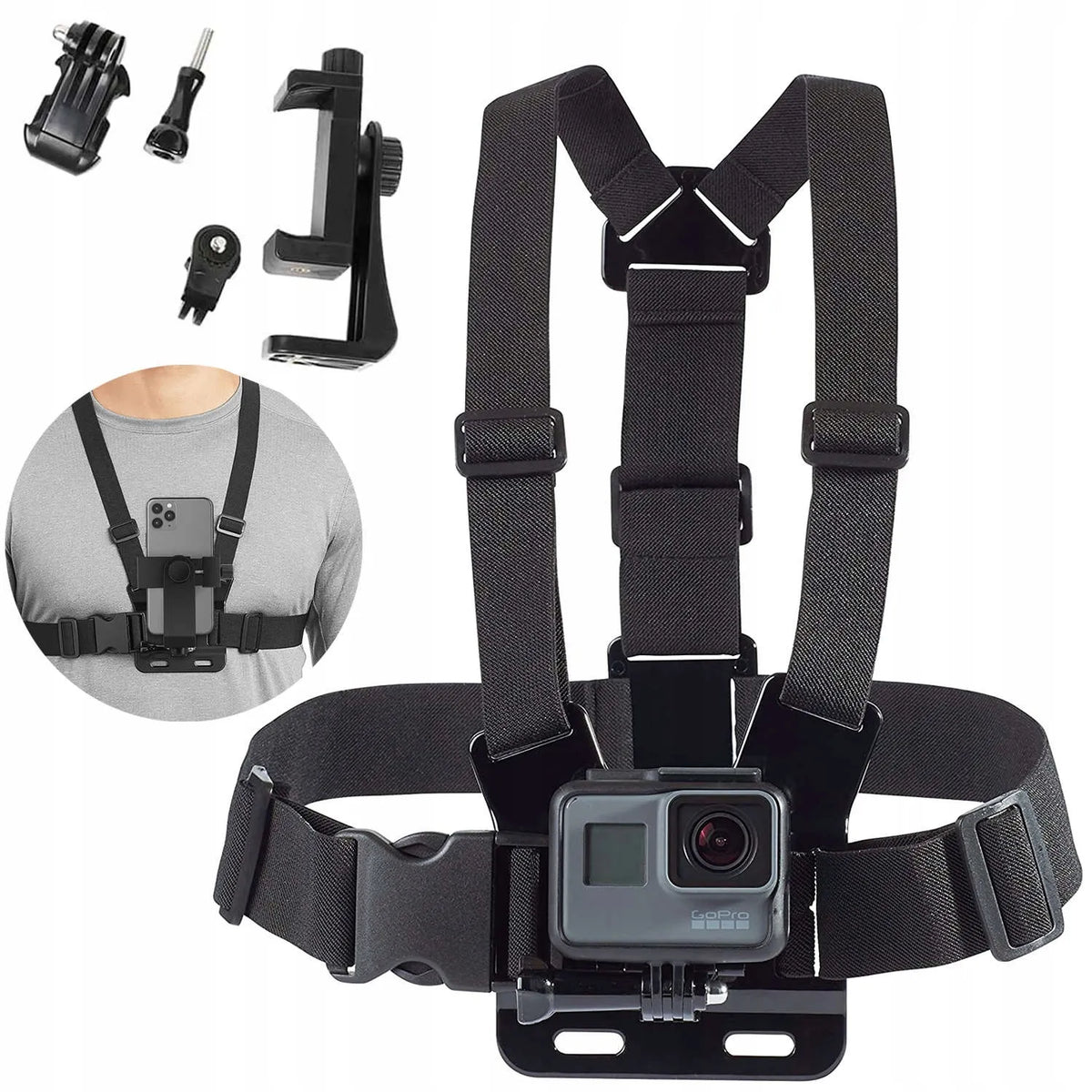 Krūtinės diržai – laikiklis GoPro, DJI Action kameroms ir telefonams