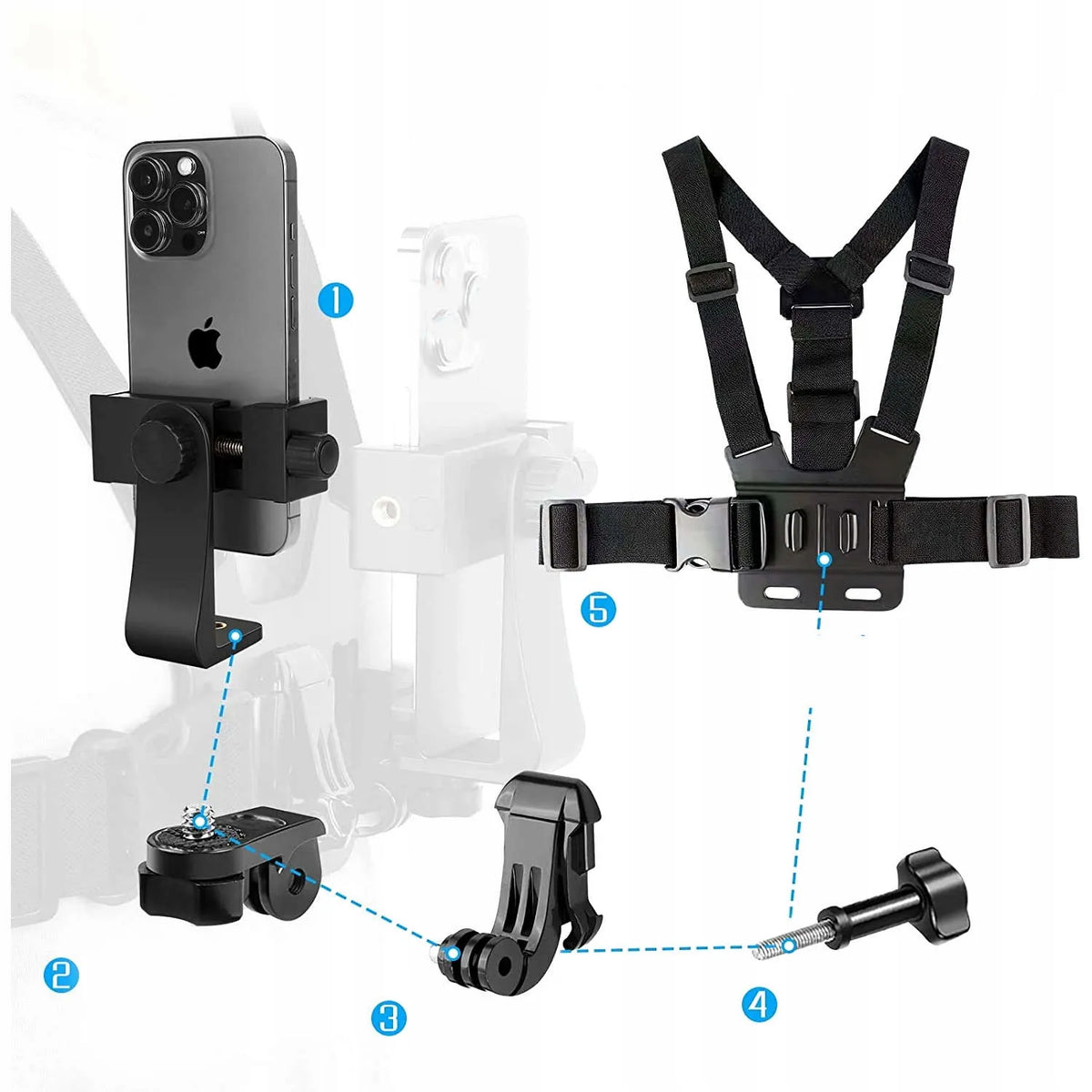 Krūtinės diržai – laikiklis GoPro, DJI Action kameroms ir telefonams