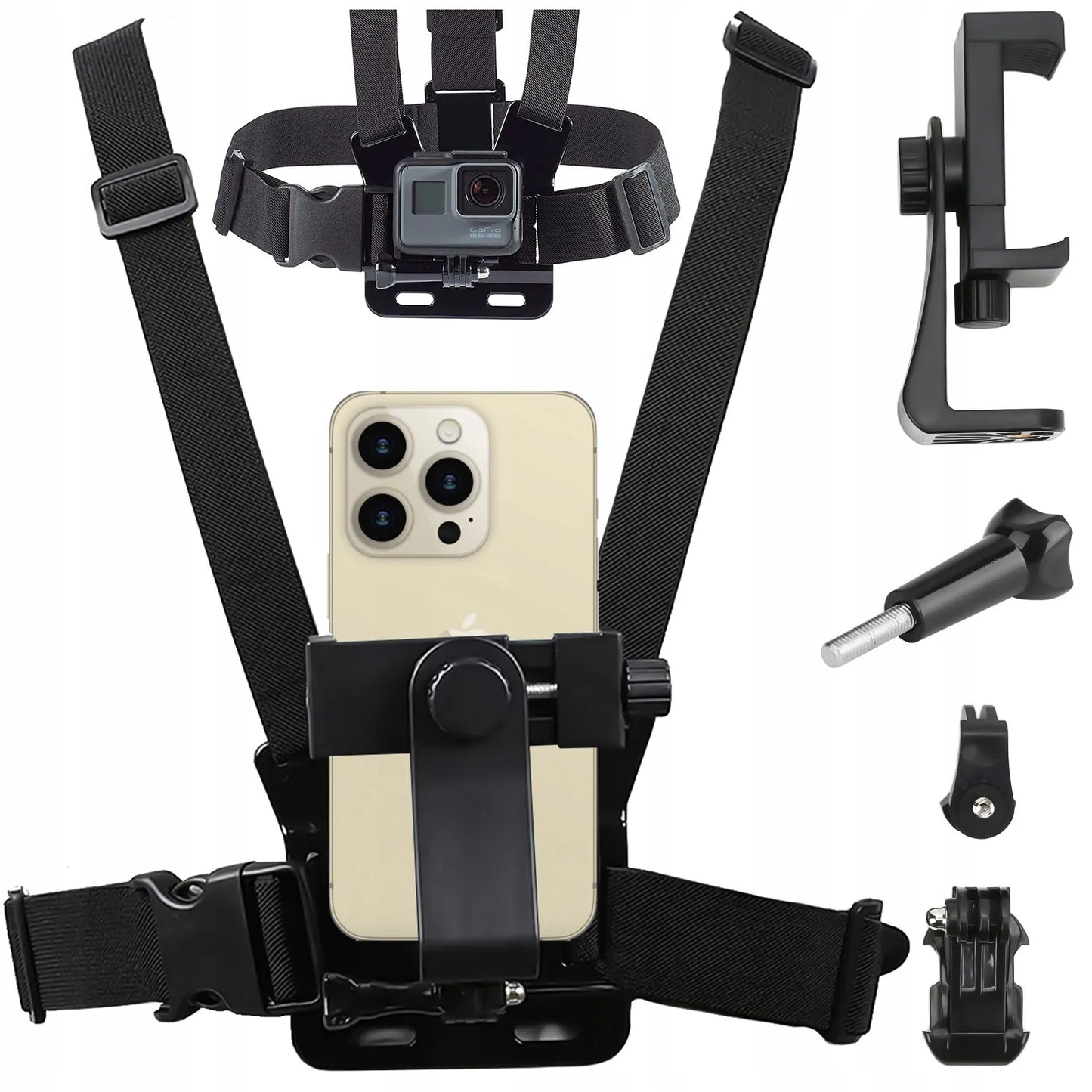 Krūtinės diržai – laikiklis GoPro, DJI Action kameroms ir telefonams