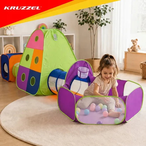Kruzzel 5 viename vaikiška palapinė su tuneliais