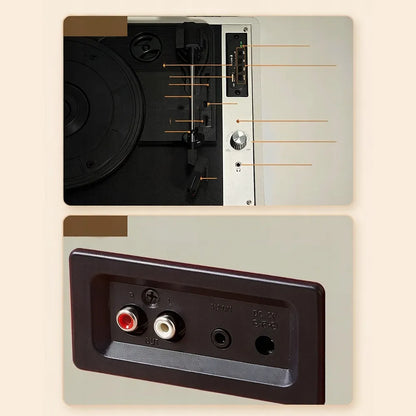 Lagamininis patefonas su stereo garsiakalbiais ir plokštelių konvertavimu, juodas
