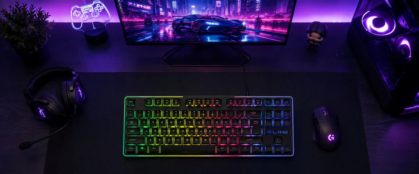 Laidinė žaidimų klaviatūra BLOW HEROS RGB LED USB QWERTY su apšvietimu