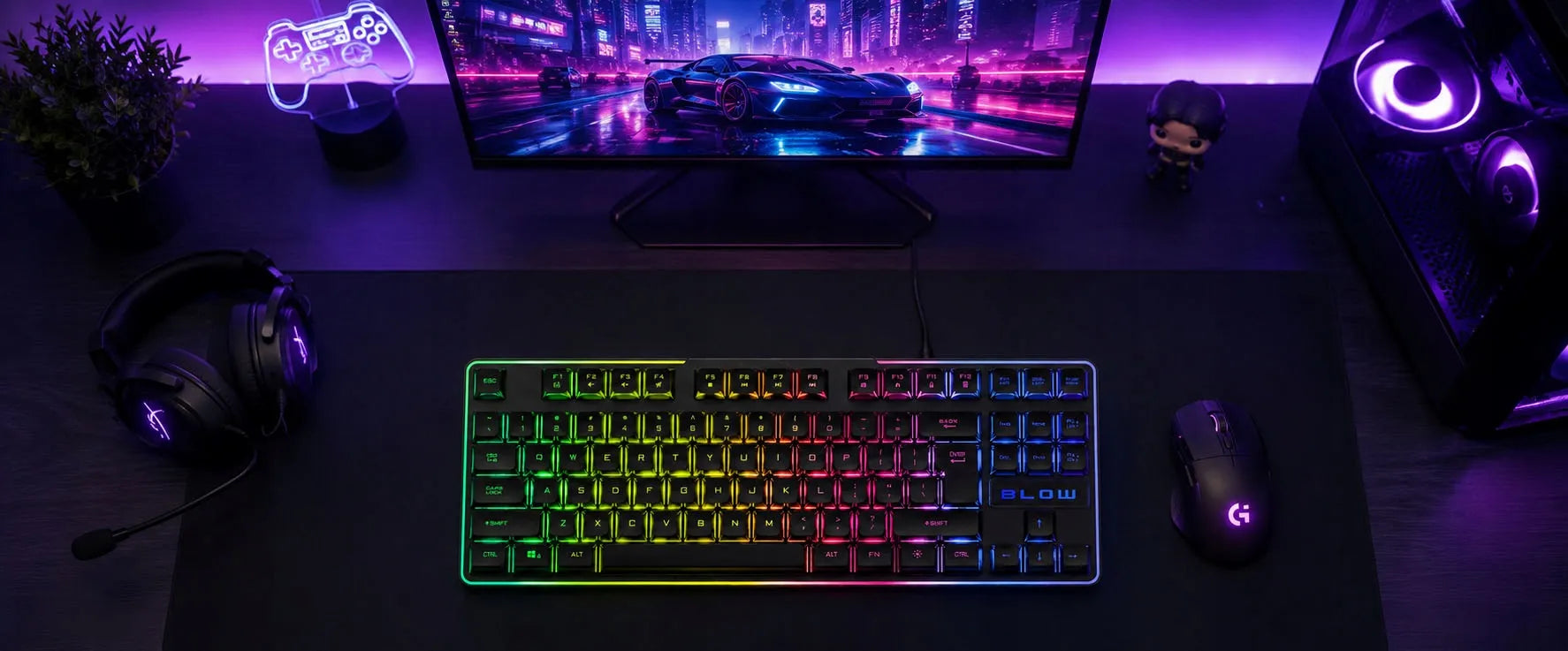 Laidinė žaidimų klaviatūra BLOW HEROS RGB LED USB QWERTY su apšvietimu