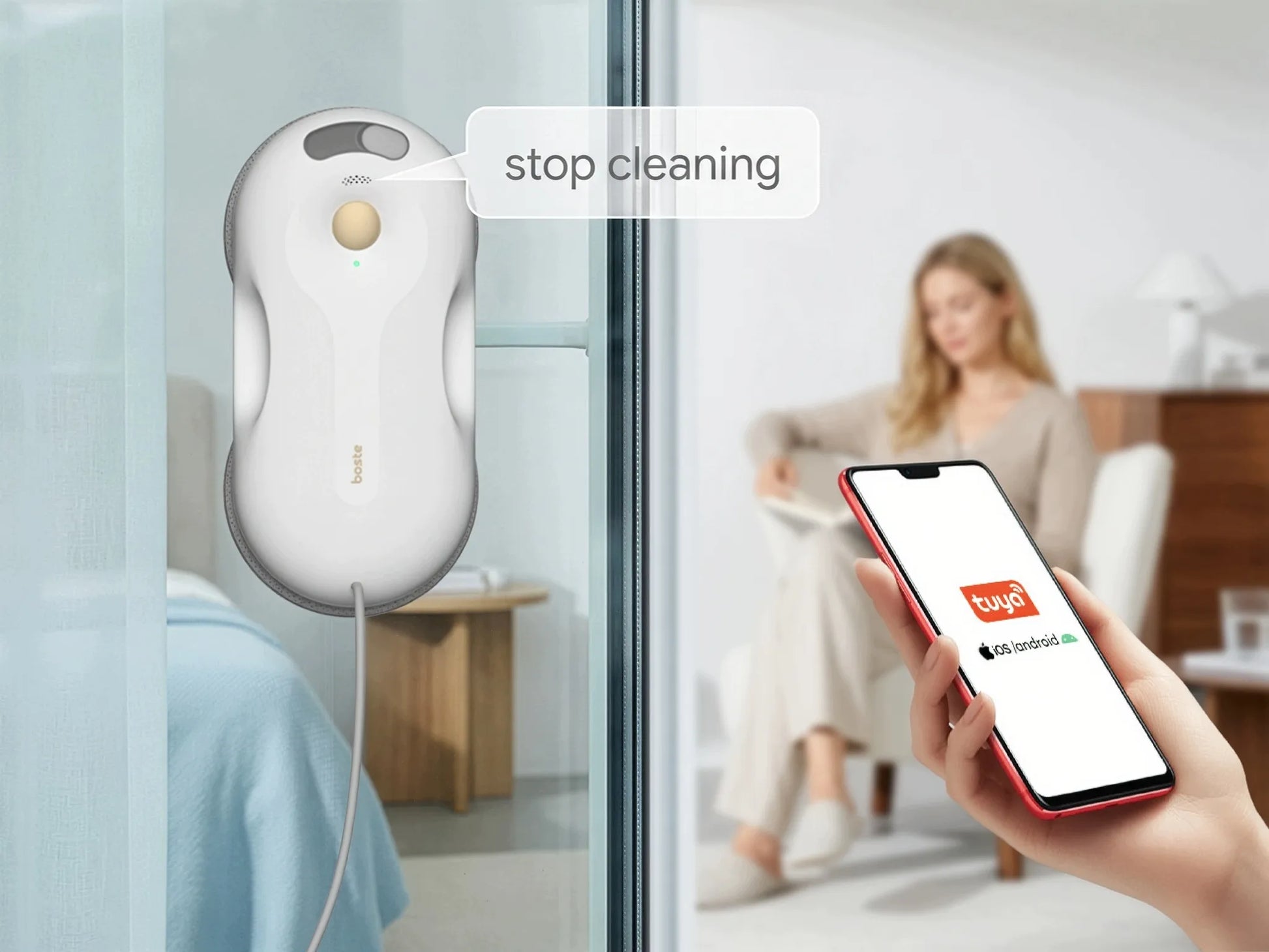 Langų valymo robotas 5500Pa, automatinė langų plovyklė su nuotolinio valdymo pulteliu ir bazine stotimi, SLIM 6CM