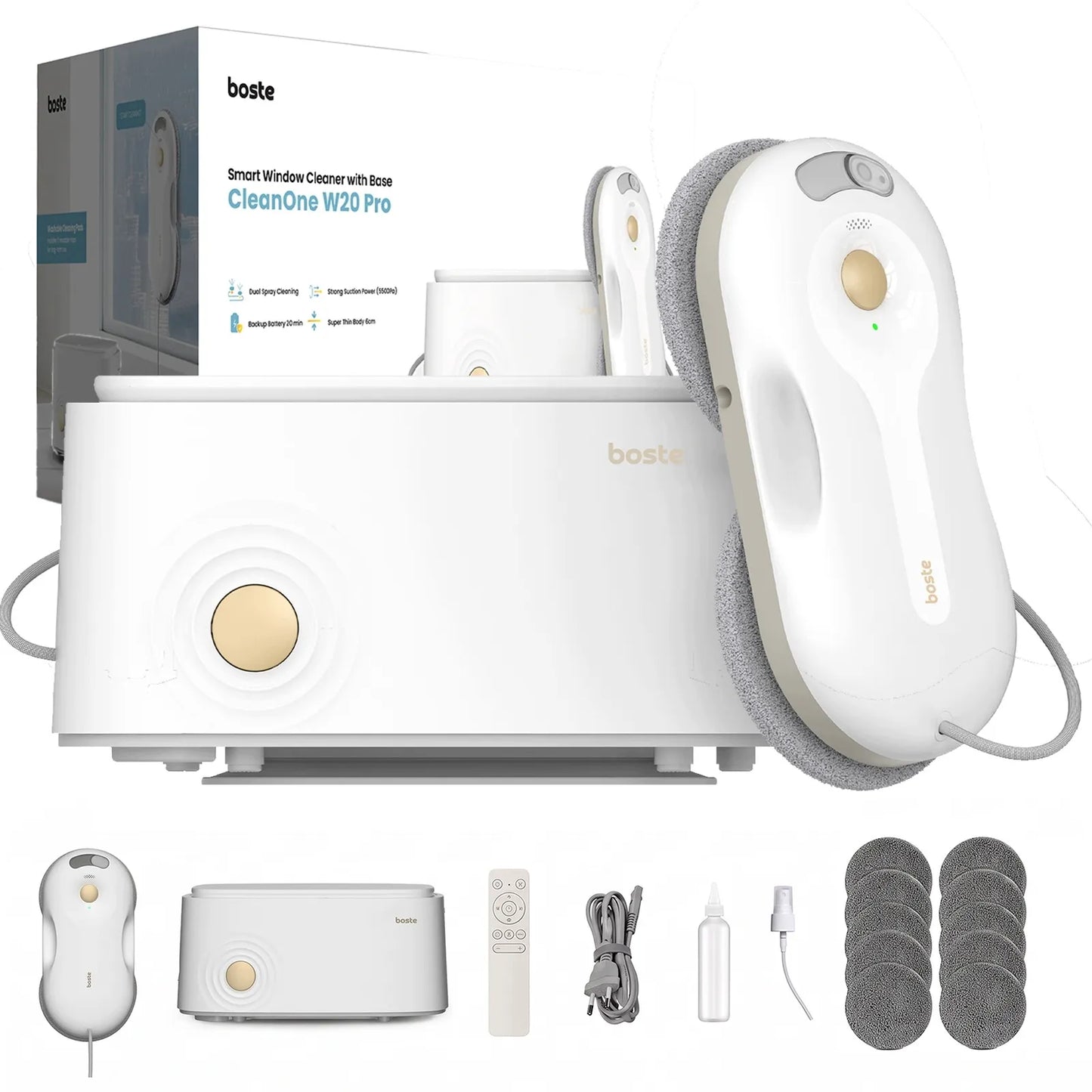 Langų valymo robotas 5500Pa, automatinė langų plovyklė su nuotolinio valdymo pulteliu ir bazine stotimi, SLIM 6CM