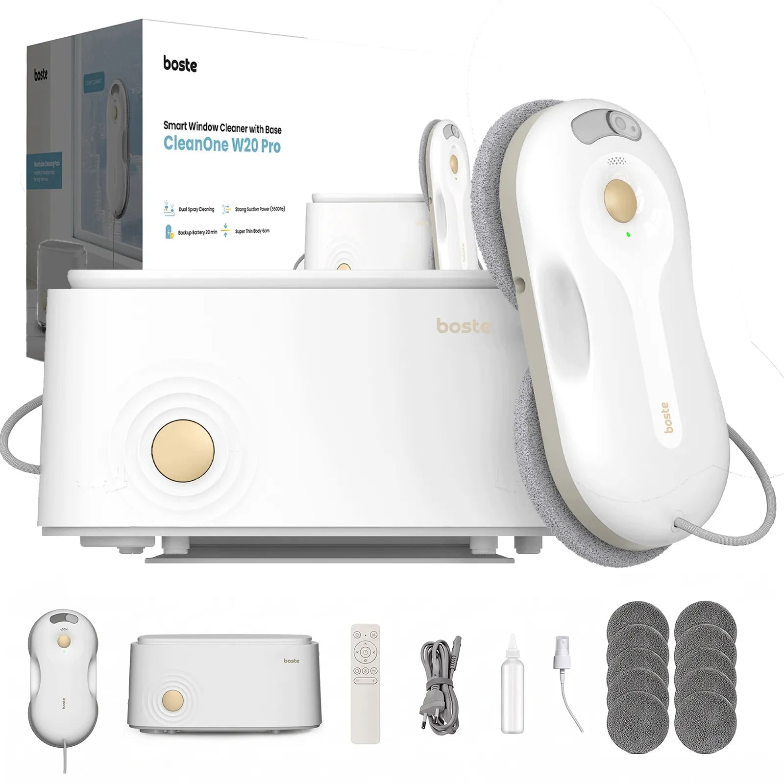 Langų valymo robotas 5500Pa, automatinė langų plovyklė su nuotolinio valdymo pulteliu ir bazine stotimi, SLIM 6CM